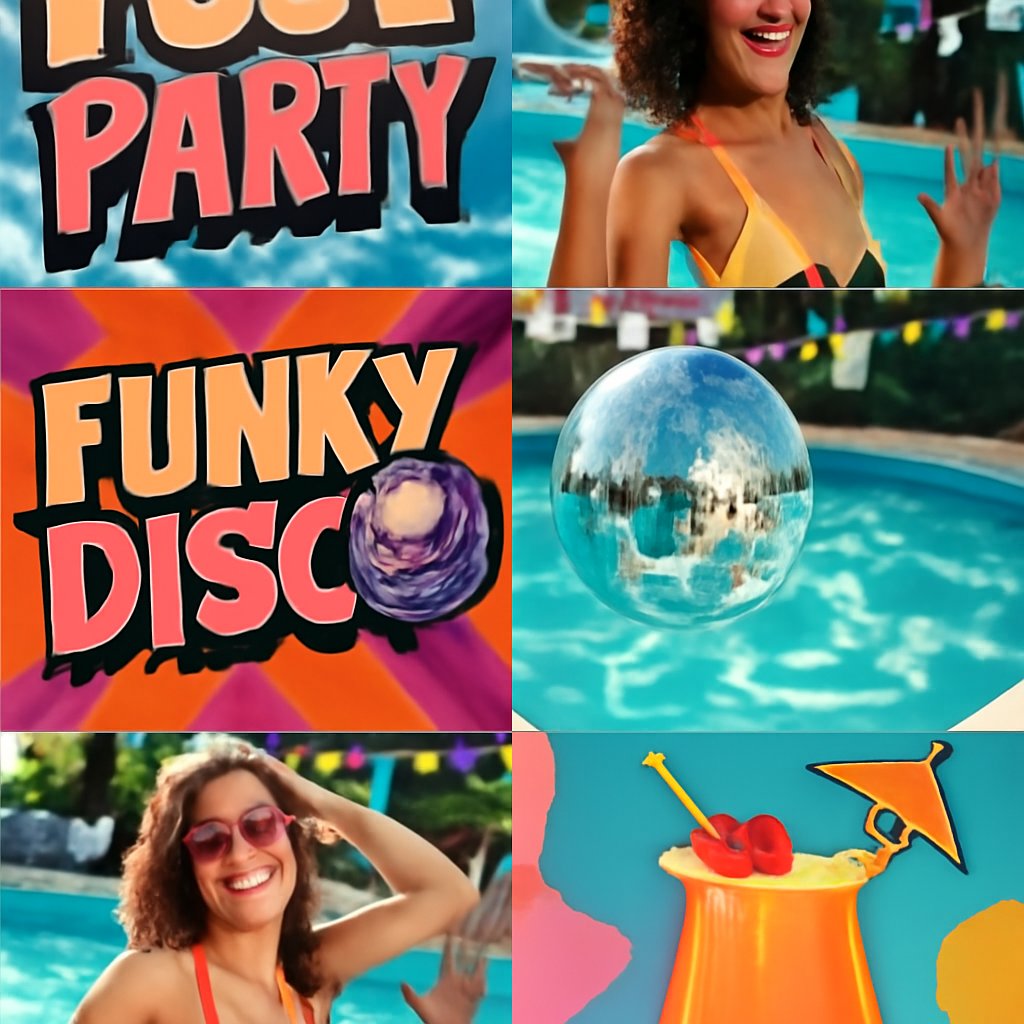 pool party, funky, disco, bikini, cocktail | Mood Board